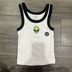 Tilly’s Full Tilt White Ribbed Tank Top Alien Design Size XS